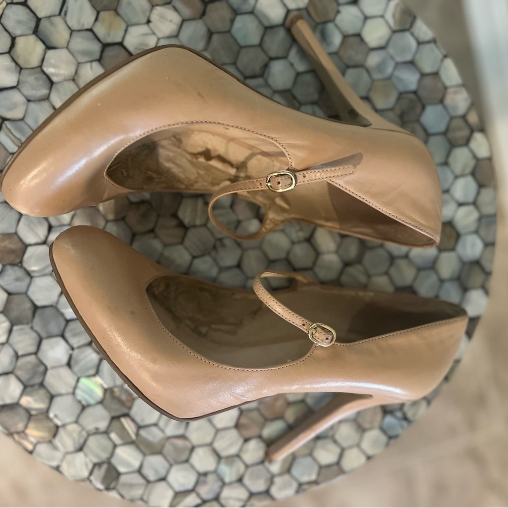 Nude Nine West (8) Round High Heeled Babydoll Shoes